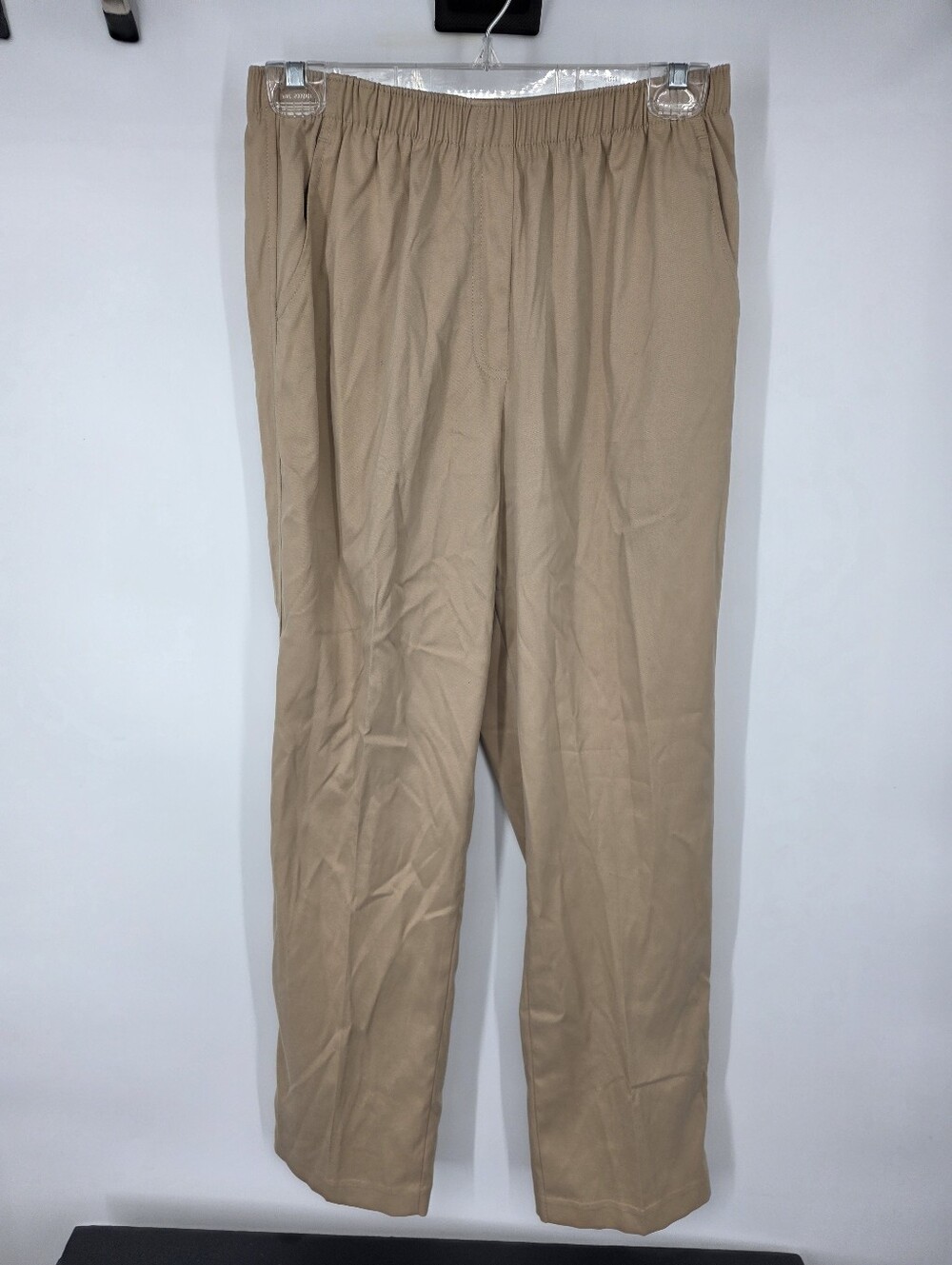Allison Daley Tan Khaki Pull On Pants Size 10 Elastic Waist Stretch Straight Leg